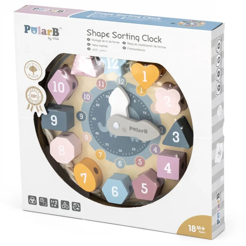 VIGA PolarB Sorter Kształtów Zegar nawlekanka Montessori - zabawki-dla-dziewczynki