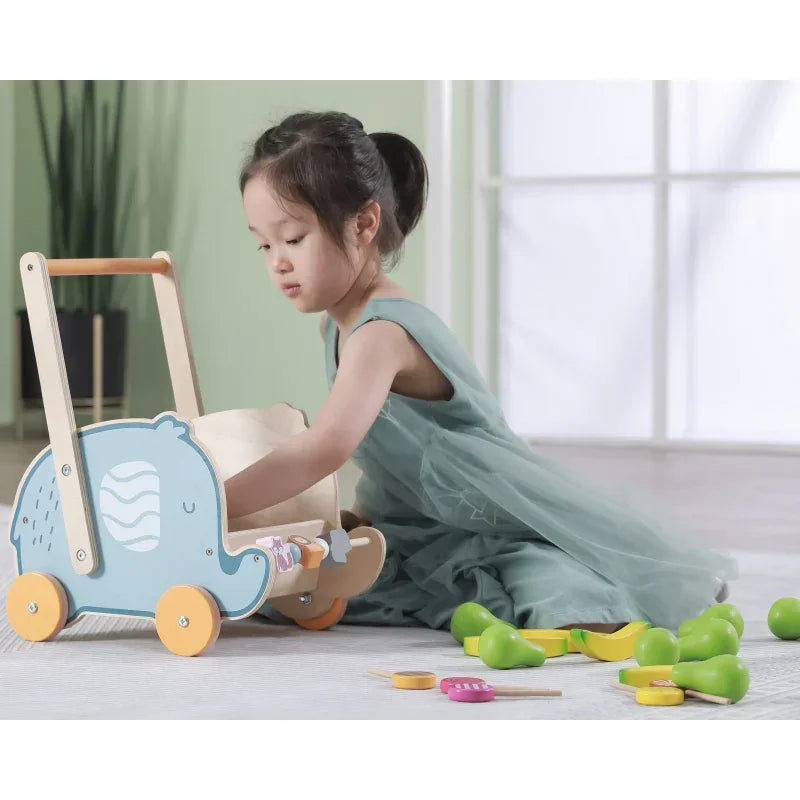 Viga PolarB Drewniany Wózek 2w1 Chodzik Pchacz Słonik - zabawki-dla-dziewczynki