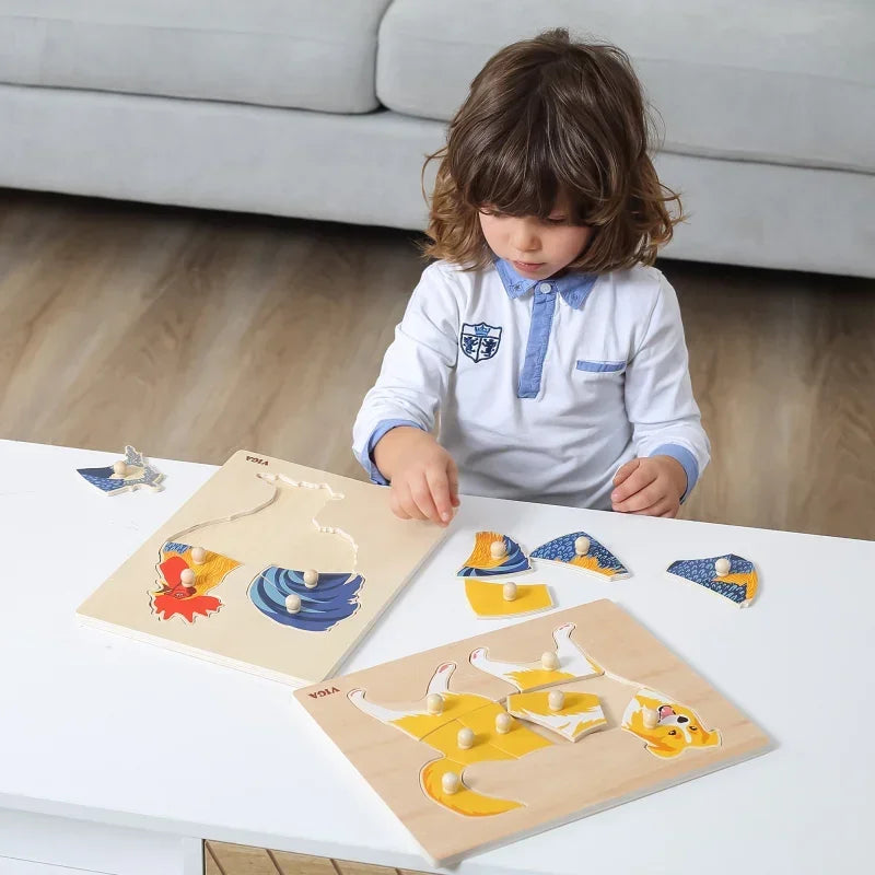 Drewniane puzzle VIGA Montessori kogut z uchwytem edukacyjne - zabawki-dla-dziewczynki