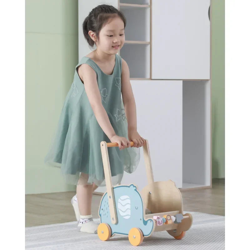 Viga PolarB Drewniany Wózek 2w1 Chodzik Pchacz Słonik - zabawki-dla-dziewczynki