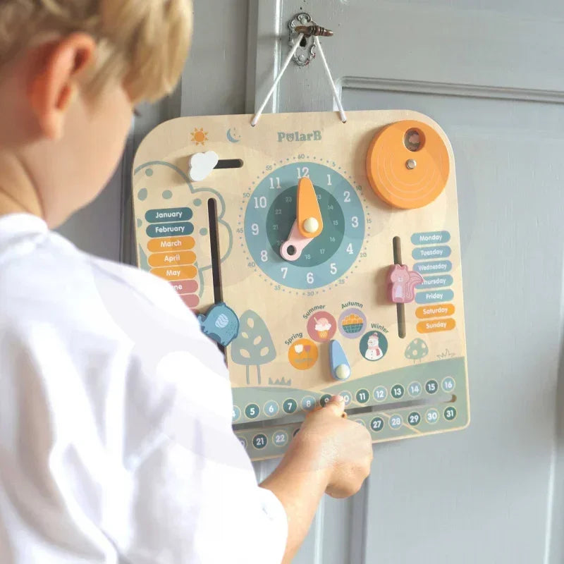 VIGA PolarB Drewniany Kalendarz i Zegar Montessori kreatywna i edukacyjna zabawa - zabawki-dla-dziewczynki