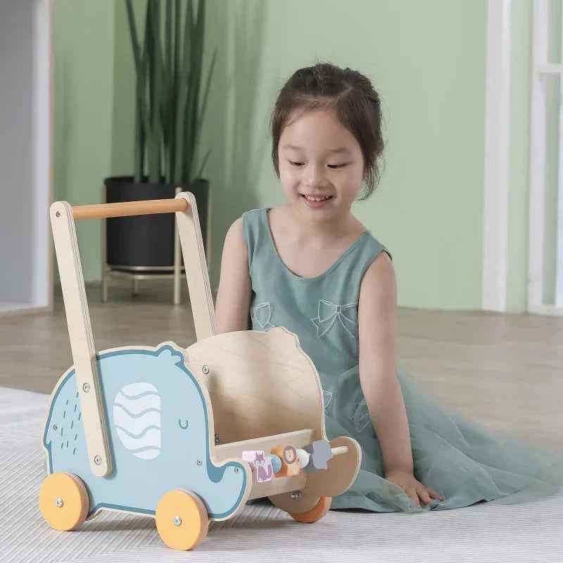 Viga PolarB Drewniany Wózek 2w1 Chodzik Pchacz Słonik - zabawki-dla-dziewczynki