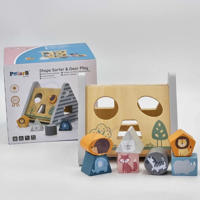 Viga PolarB Drewniany sorter z klockami piramida Układanka - zabawki-dla-dziewczynki