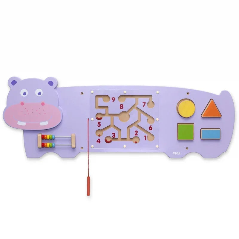 Sensoryczna tablica manipulacyjna Hipopotam drewniana Viga Toys Montessori - zabawki-dla-dziewczynki