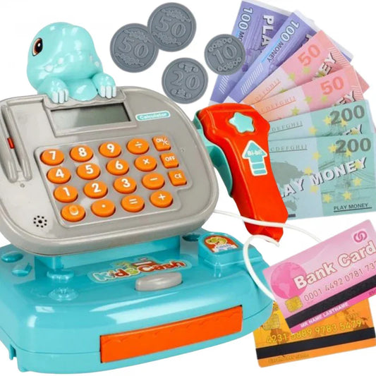 WOOPIE Kasa Sklepowa z Półką DINO Niebieski - zabawki-dla-dziewczynki