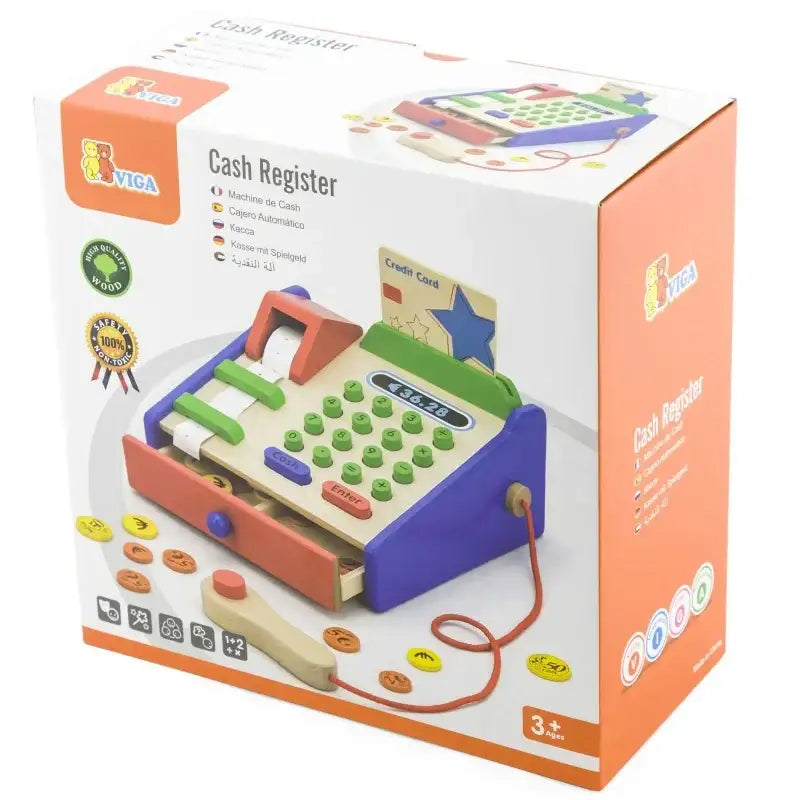 Viga Toys kasa sklepowa z akcesoriami i skanerem drewniana - zabawki-dla-dziewczynki