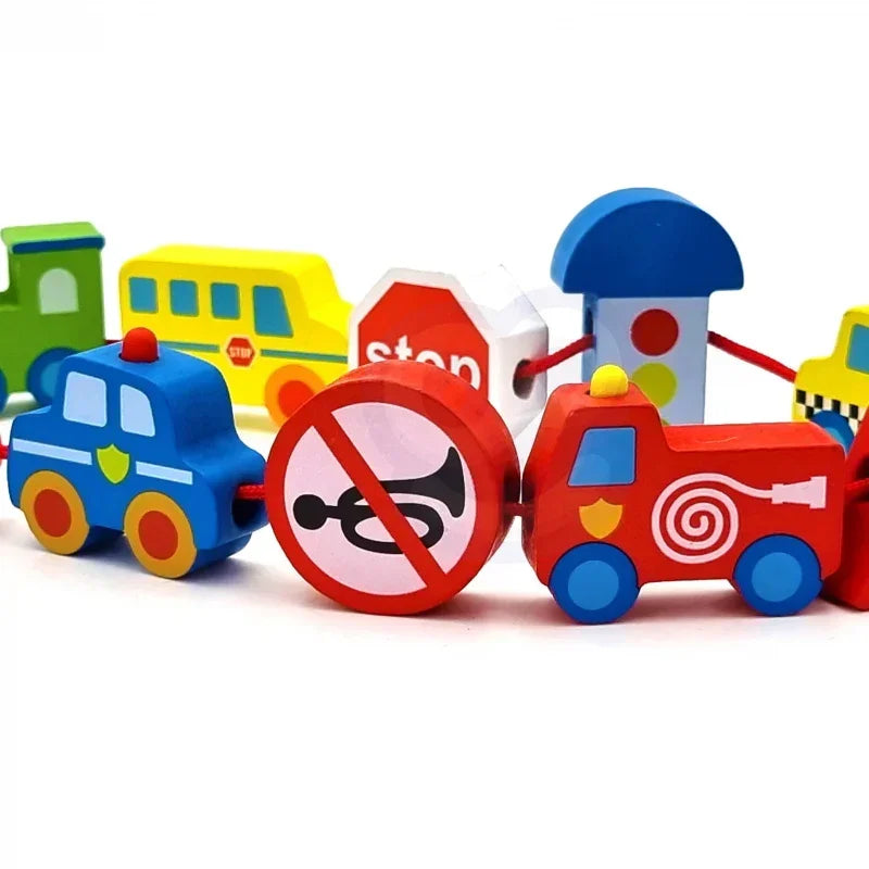 WOOPIE GREEN Montessori klocki nawlekane pojazdy kolorowe - zabawki-dla-dziewczynki