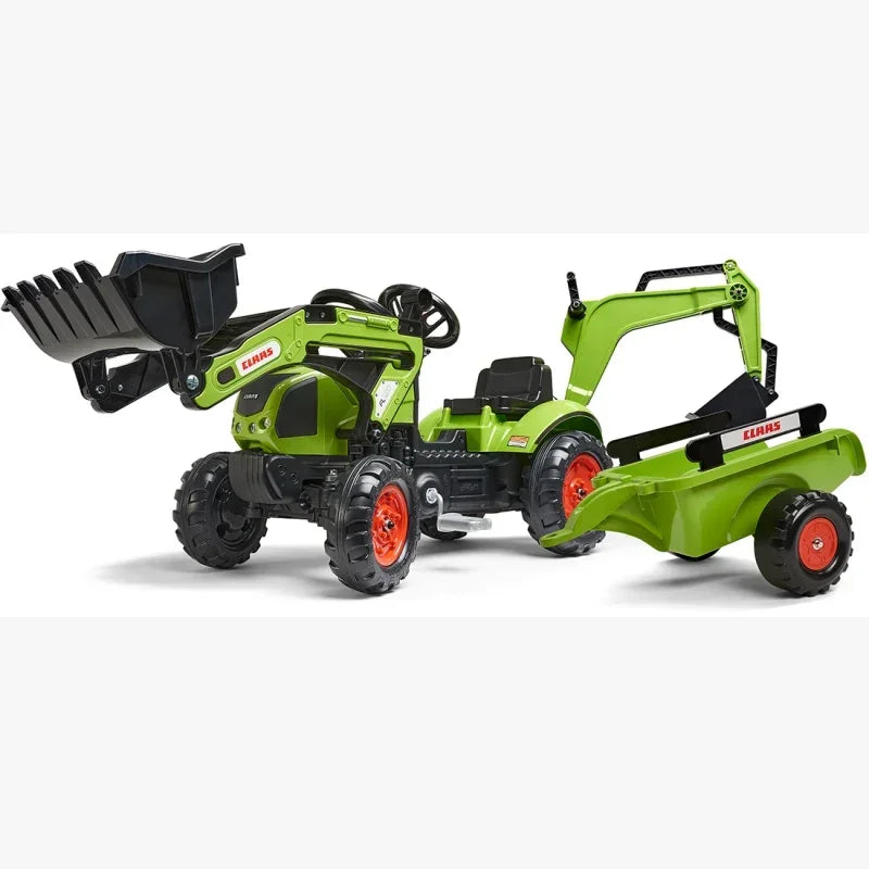 Zielony traktor FALK CLAAS Arion z funkcjonalną przyczepą i akcesoriami - zabawki-dla-dziewczynki