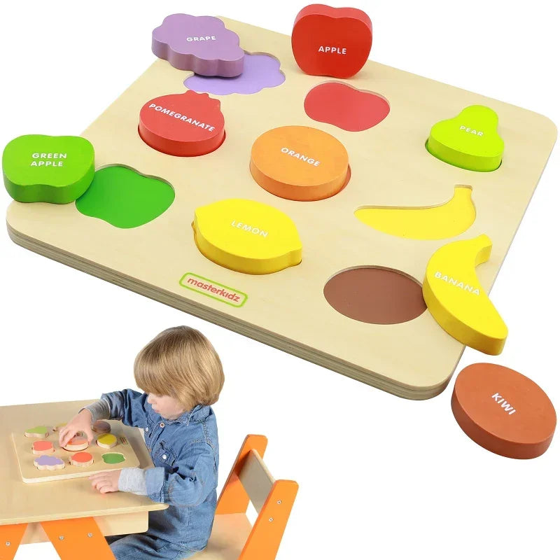 Drewniany Sorter Kształtów Masterkidz Kolorowe Owoce Montessori - zabawki-dla-dziewczynki