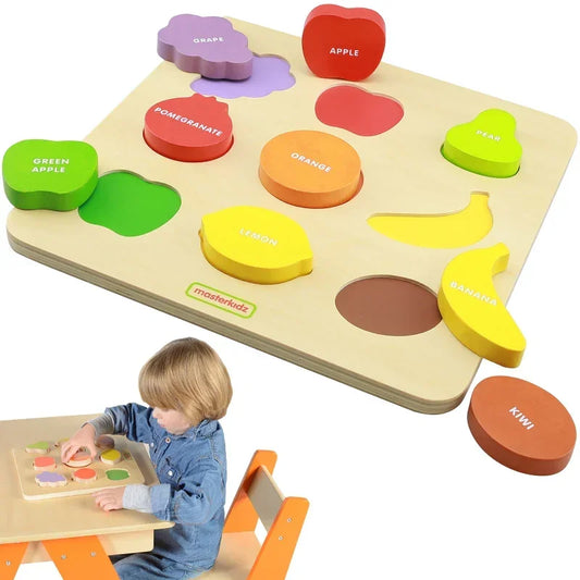 Drewniany Sorter Kształtów Masterkidz Kolorowe Owoce Montessori - zabawki-dla-dziewczynki
