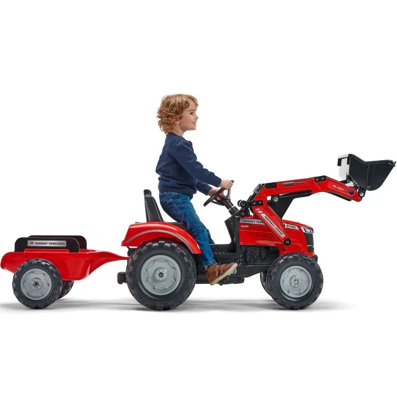 FALK Traktor Massey Ferguson Czerwony na Pedały pojazd z przyczepką dla małych rolników - zabawki-dla-dziewczynki