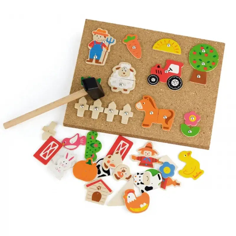 drewniana przybijanka VIGA Toys Farma korkowa tablica Montessori dla dzieci - zabawki-dla-dziewczynki