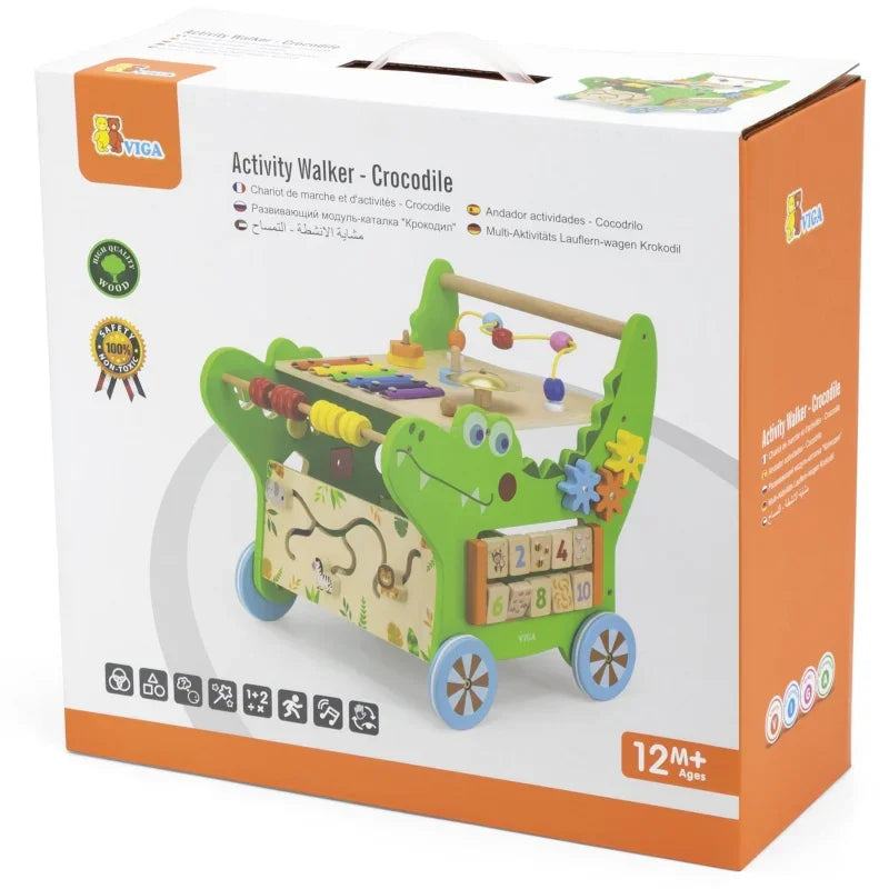 VIGA Drewniany Pchacz Edukacyjny Krokodylek 12w1 - zabawki-dla-dziewczynki