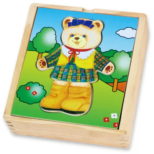 Viga Drewniana Układanka Logiczna Puzzle Ubierz Misia Dziewczynkę - zabawki-dla-dziewczynki