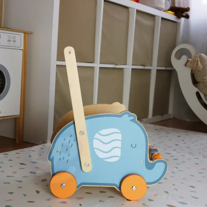 Viga PolarB Drewniany Wózek 2w1 Chodzik Pchacz Słonik - zabawki-dla-dziewczynki