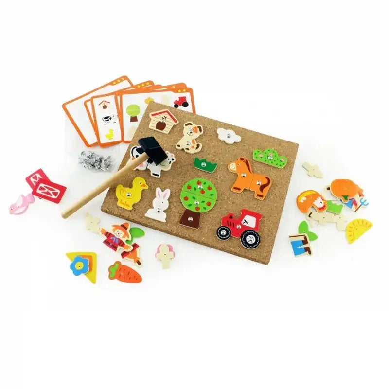 VIGA Toys przybijanka Farma drewniana tablica z młotkiem i elementami - zabawki-dla-dziewczynki