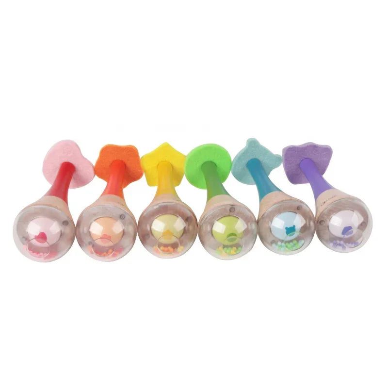 CLASSIC WORLD Grzechotka 2w1 Drewniany Instrument Tęczowy Marakas 1 szt. - zabawki-dla-dziewczynki