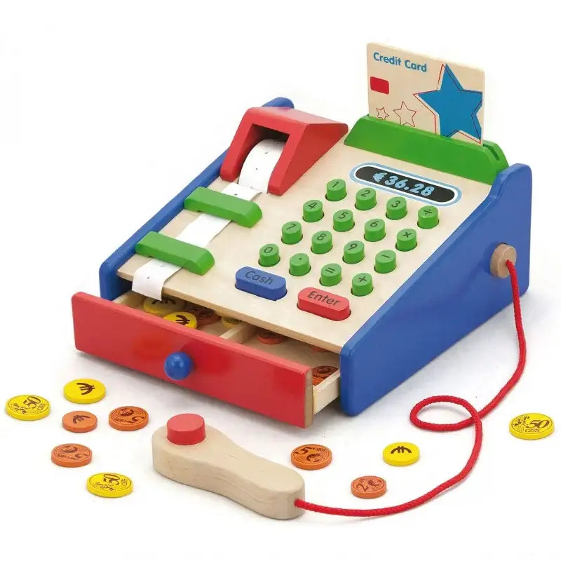 Viga Toys drewniana kasa sklepowa z czytnikiem i akcesoriami - zabawki-dla-dziewczynki