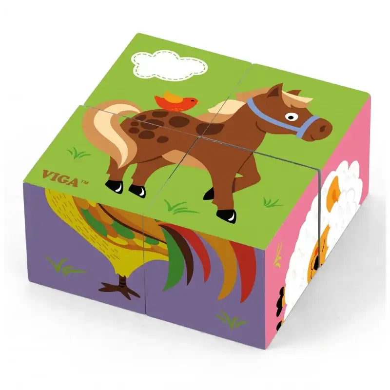 Drewniana układanka Farma Puzzle Viga Toys 4 klocki - zabawki-dla-dziewczynki