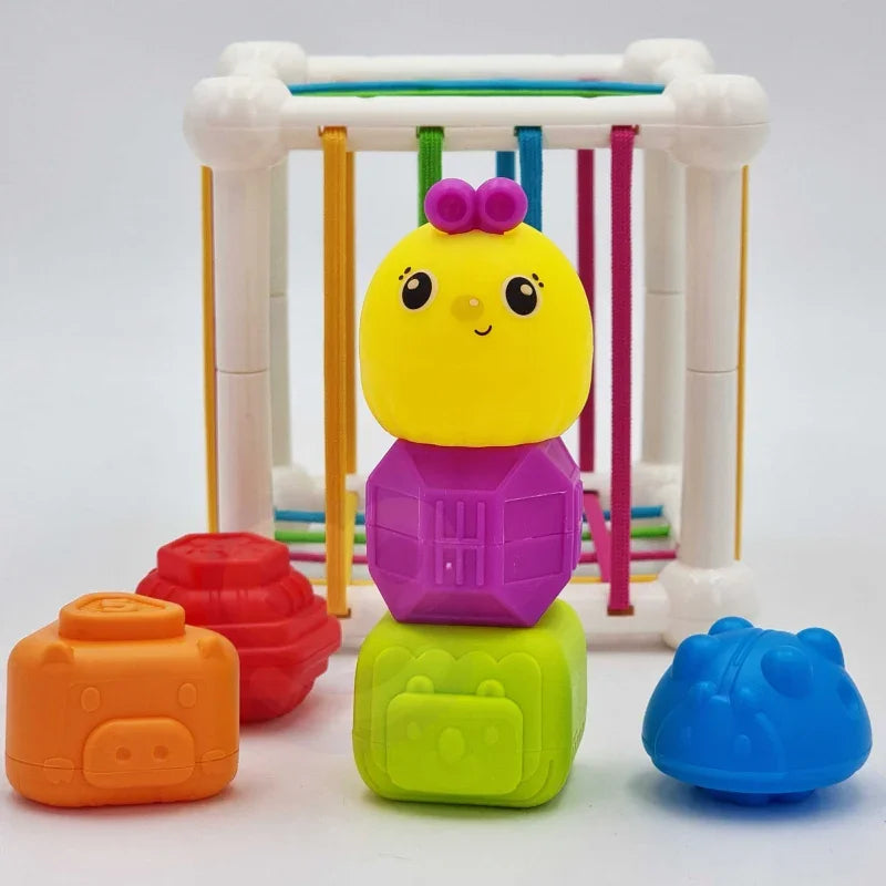 WOOPIE BABY Elastyczna Kostka Sensoryczna Sorter dla Dzieci Zwierzątka + Grzechotka 7 el. - zabawki-dla-dziewczynki