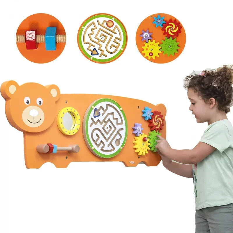 VIGA Tablica Sensoryczna Manipulacyjna Miś Certyfikat FSC Montessori - zabawki-dla-dziewczynki