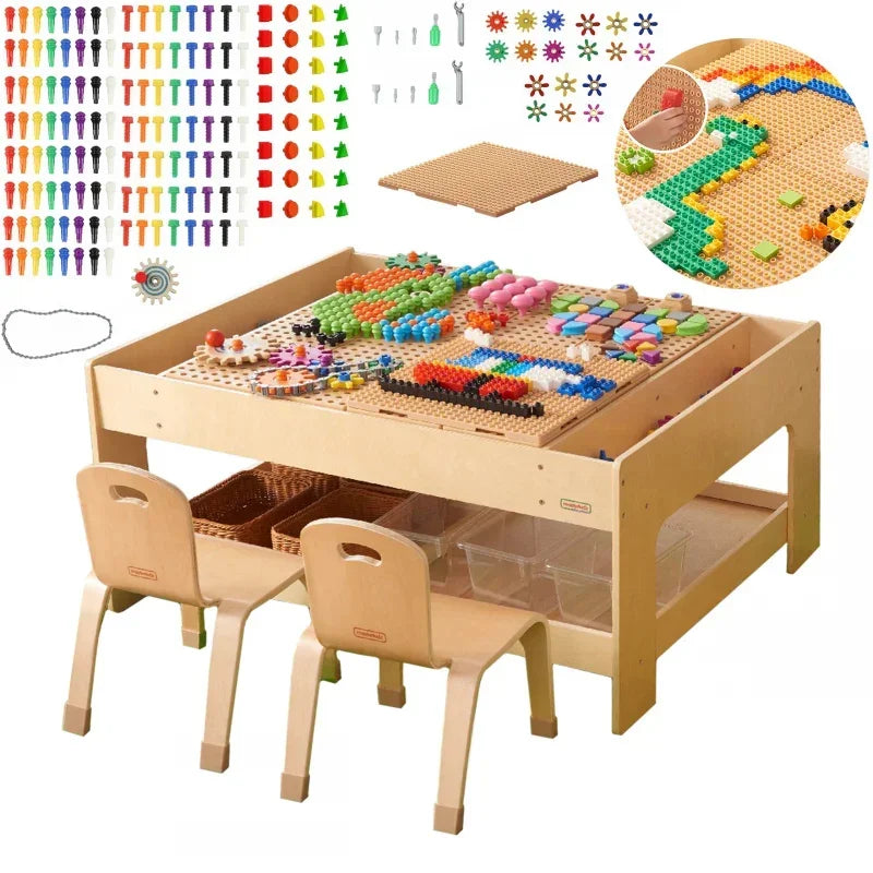 MASTERKIDZ Drewniany Stół Edukacyjny + AKCESORIA STEM WALL + 135 Klocków - zabawki-dla-dziewczynki