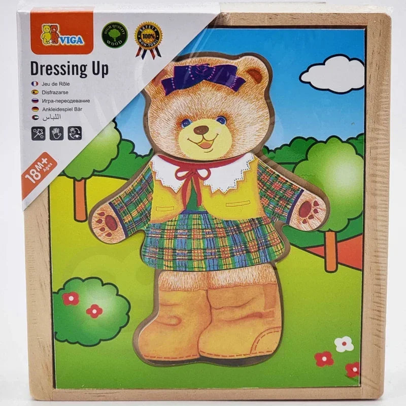 Drewniane Puzzle Viga Ubierz Misia Dziewczynkę - zabawki-dla-dziewczynki