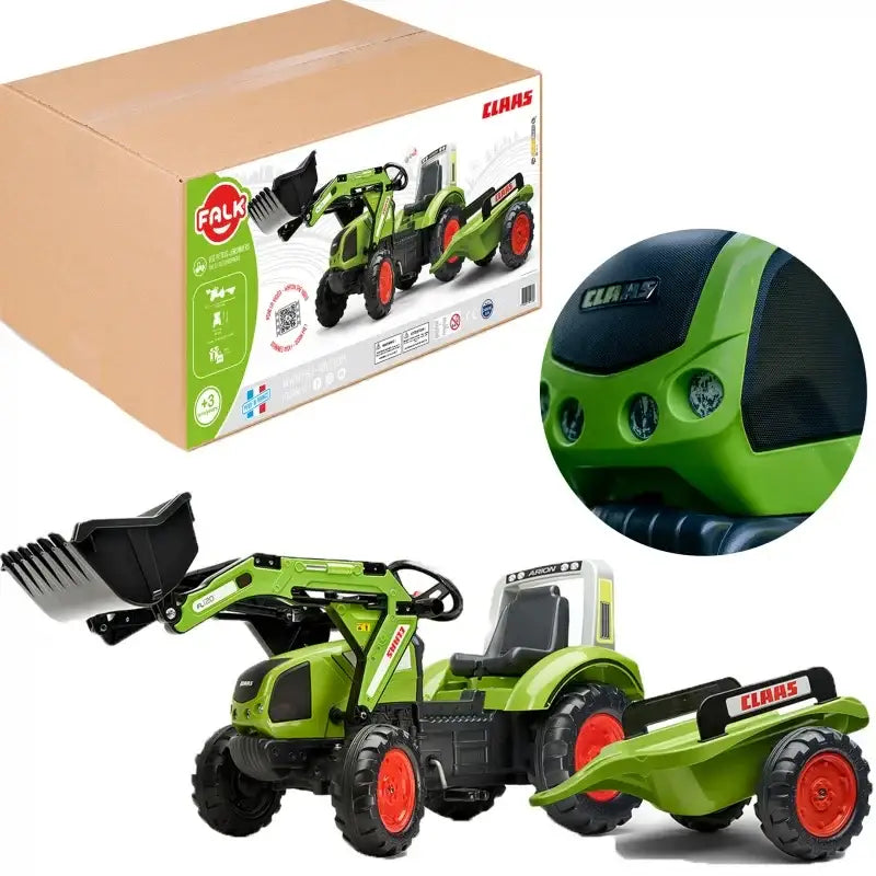 FALK traktor na pedały z łyżką i przyczepką zielony CLAAS - zabawki-dla-dziewczynki