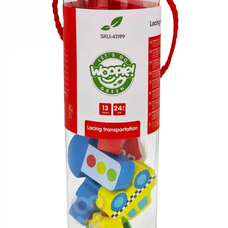 Zabawka manualna WOOPIE GREEN klocki pojazdy na sznurek - zabawki-dla-dziewczynki