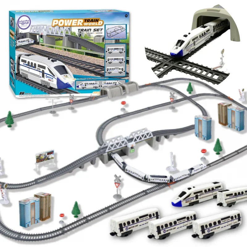 WOOPIE kolejka elektryczna tor 914 cm most tunel 86 elementów - zabawki-dla-dziewczynki
