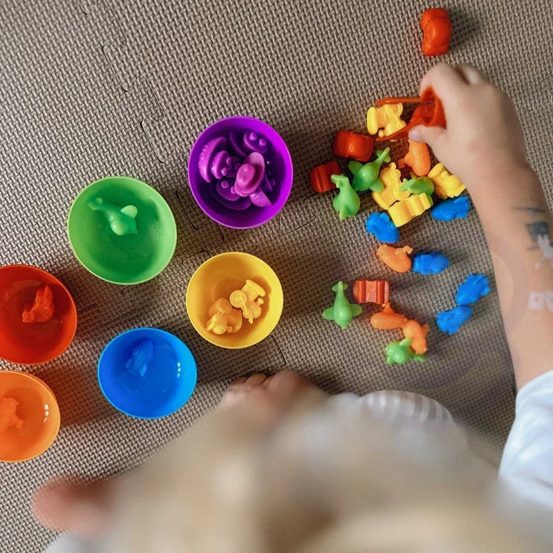 WOOPIE Gra Edukacyjna Sorter Kolorów Dinozaury 56 el. - zabawki-dla-dziewczynki