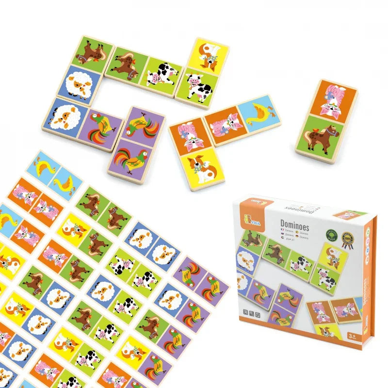Drewniana gra Domino Farma Viga Toys 28 elementów Montessori - zabawki-dla-dziewczynki