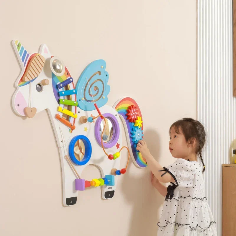 Drewniana tablica Montessori Viga z jednorożcem - zabawki-dla-dziewczynki