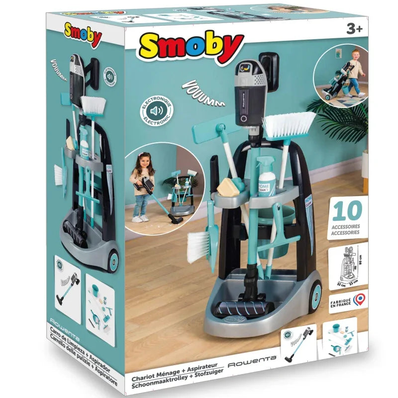Smoby - Wózek do sprzątania z odkurzaczem Rowenta z dźwiękiem + 10 akcesoriów - zabawki-dla-dziewczynki