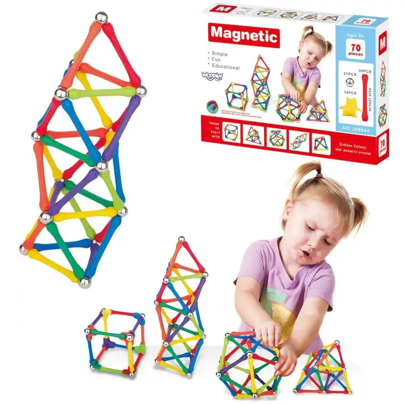 WOOPIE Klocki Magnetyczne Konstrukcyjne Układanka Kreatywna 70 el. - zabawki-dla-dziewczynki