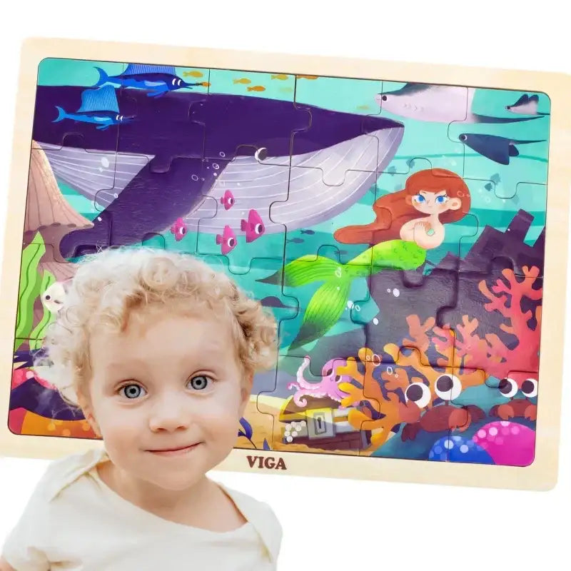 VIGA Drewniane Puzzle Układanka 24 el. Sekrety Morza - zabawki-dla-dziewczynki