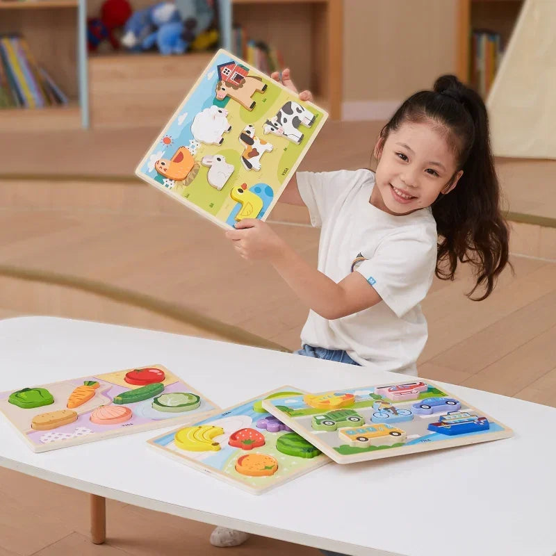 VIGA drewniane puzzle układanka Montessori warzywa - zabawki-dla-dziewczynki