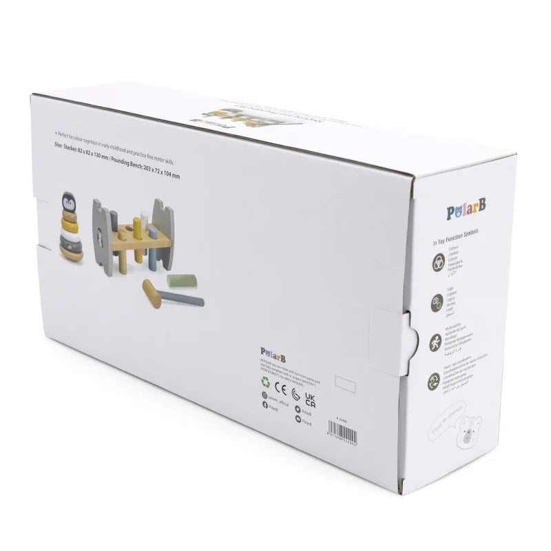 VIGA PolarB Zestaw Drewniana Piramidka + Przebijanka z Młoteczkiem Pingwinek Montessori - zabawki-dla-dziewczynki