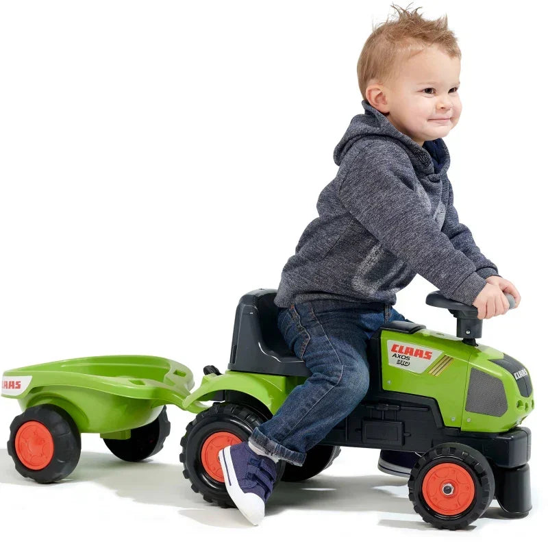 FALK Traktorek Baby Claas Axos 310 zielony z przyczepką dla dzieci od 1 roku - zabawki-dla-dziewczynki