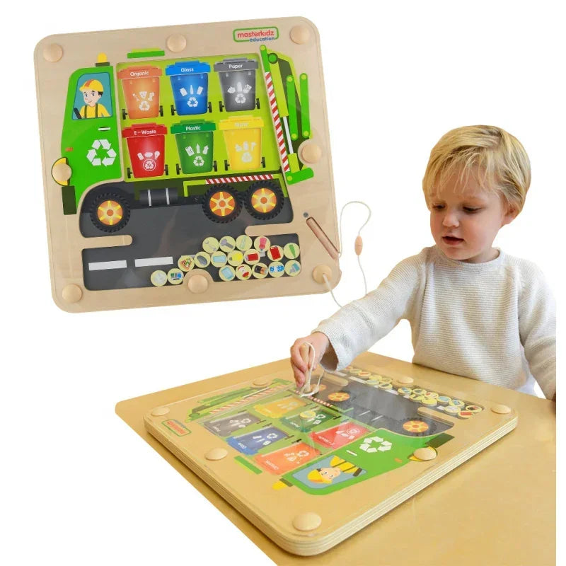 MASTERKIDZ Tablica Magnetyczna Segregowanie Odpadów Ciężarówka do Recyklingu Montessori - zabawki-dla-dziewczynki
