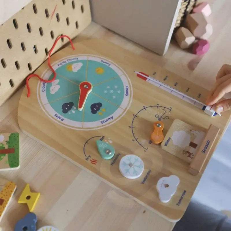 Tooky Toy Edukacyjne Pudełko Montessori Układanka Liczydło Tablica Pogody 6w1 od 3 Lat - zabawki-dla-dziewczynki