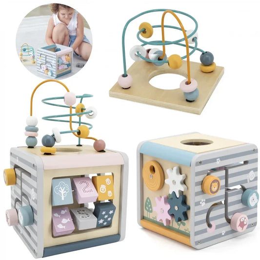 Viga PolarB Activity Box Drewniane Edukacyjne Centrum Gier 5w1 kostka - zabawki-dla-dziewczynki