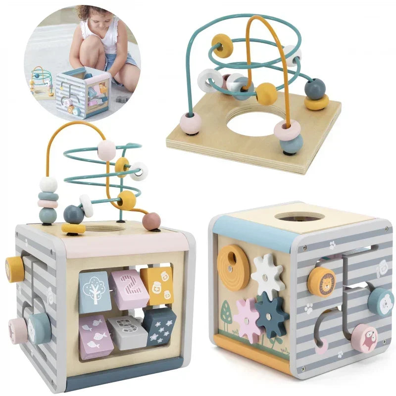 Viga PolarB Activity Box Drewniane Edukacyjne Centrum Gier 5w1 kostka - zabawki-dla-dziewczynki