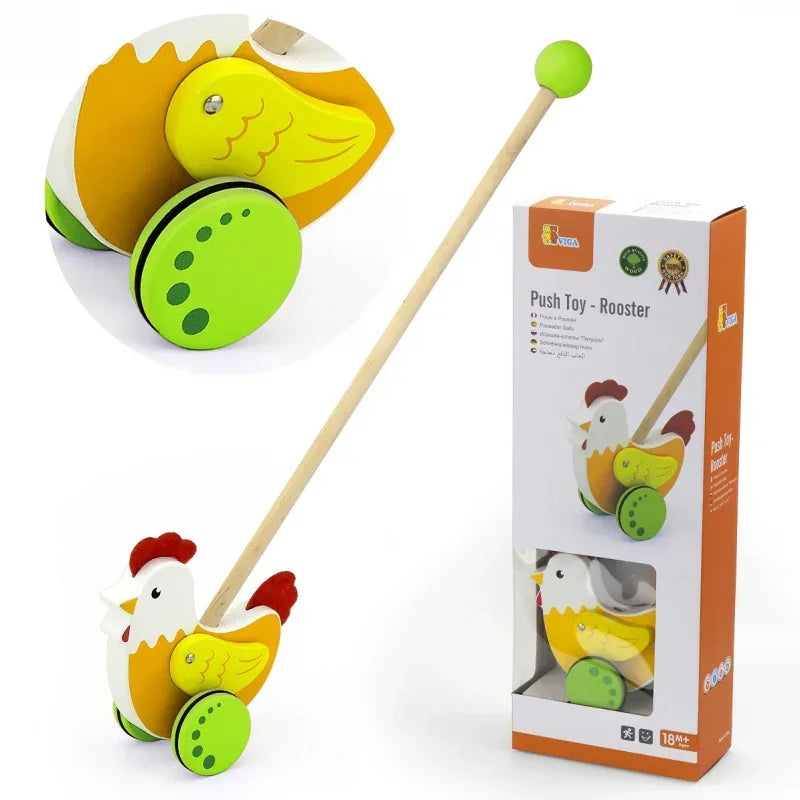 Viga Toys drewniany pchacz edukacyjny kurka  - zabawki-dla-dziewczynki