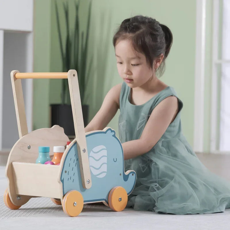 Viga PolarB Drewniany Wózek 2w1 Chodzik Pchacz Słonik - zabawki-dla-dziewczynki