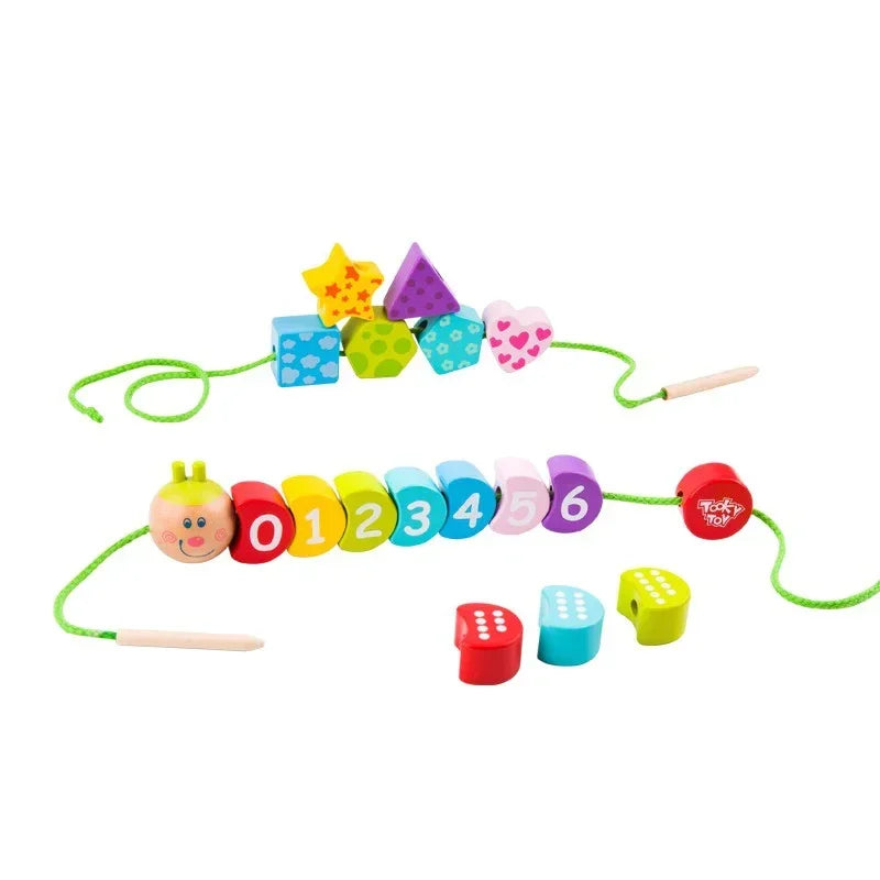 TOOKY TOY Drewniane Klocki do Nawlekania Gąsienica Nauka Liczenia 20 el. - zabawki-dla-dziewczynki