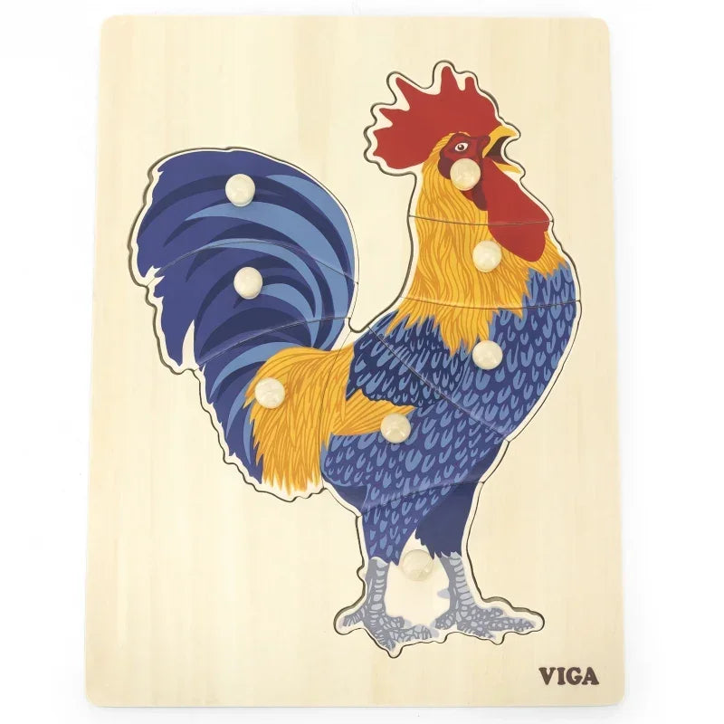 VIGA Drewniane Puzzle Montessori Kogut z Pinezkami - zabawki-dla-dziewczynki