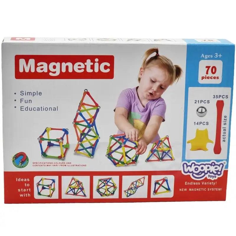 WOOPIE Klocki Magnetyczne Konstrukcyjne Układanka Kreatywna 70 el. - zabawki-dla-dziewczynki