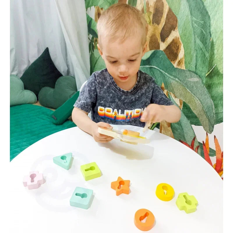 CLASSIC WORLD Drewniana Przeplatanka Klocki do Nawlekania Klucze i Drzwi MONTESSORI 11 el. - zabawki-dla-dziewczynki