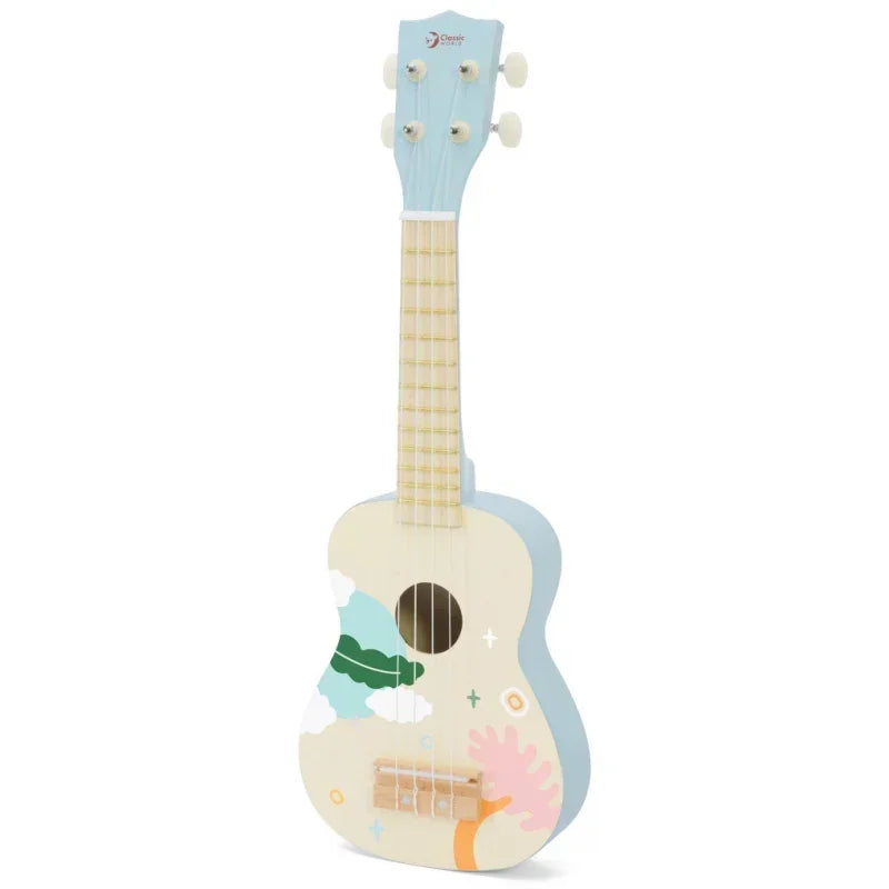 Niebieska drewniana gitara ukulele dla dzieci Classic World - zabawki-dla-dziewczynki